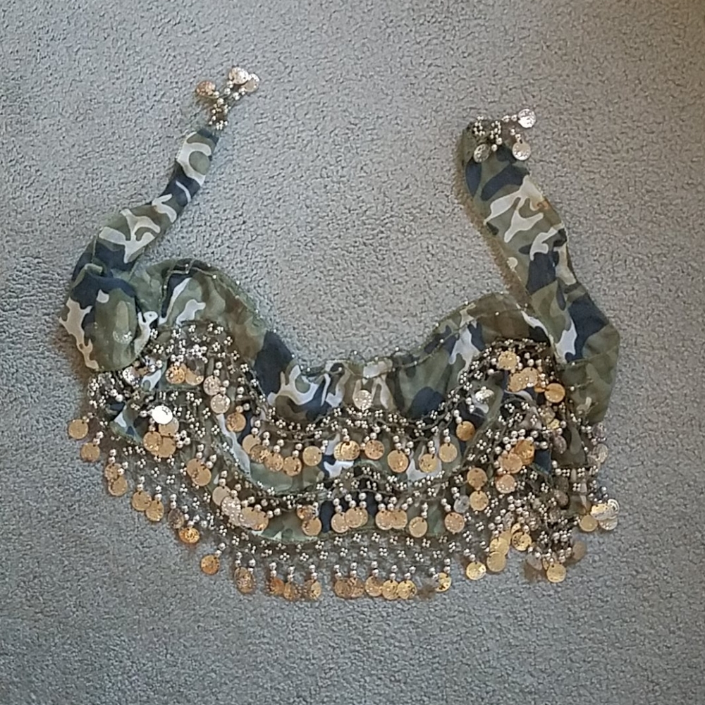 Belly Dancer Beaded Coin Wrap Army Print Skirt